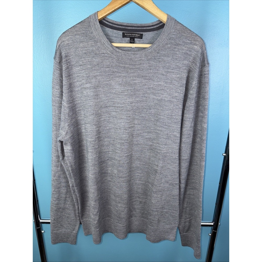Banana Republic Mens 100% Merino Wool Sweater‎ Size XL Gray Long Sleeve